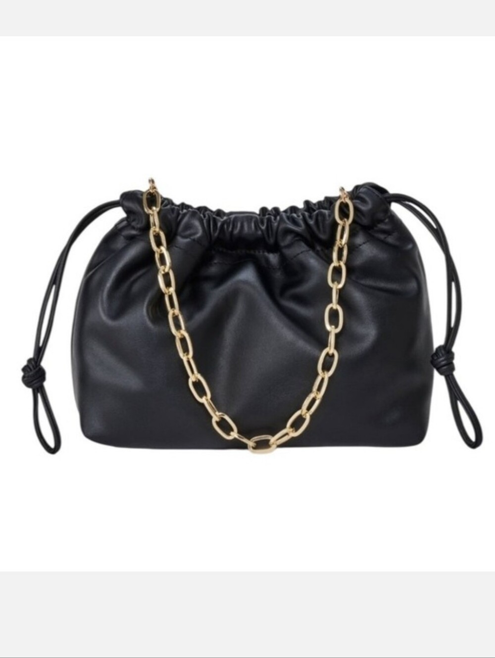 Universal Thread Black Faux-Leather Drawstring Clutch with Gold Chain